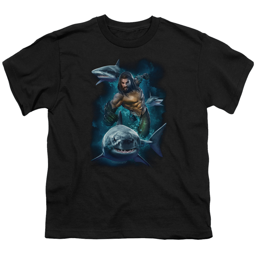 Aquaman Movie Swimming With Sharks - Youth T-Shirt Hoodie, Sweatshirt | ZylaModa.com
