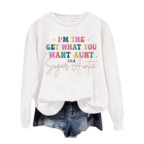 Aka Sugar Auntie, Funny Sweater Casual Street Style Fleece Fabric Crewneck Pullover Sweatshirt Tops Trendy for Women for...