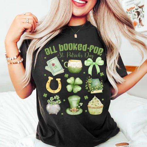 All Booked for St. Patrick's Day, Teacher St Patrick Shirt, Lucky Teacher T-Shirt, Green Ribbon, Brushstroke Book Lover...