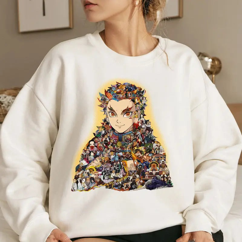 All Characters with Flame Hashira Shirt Crewneck Hoodie, Anime Shirt Sweatshirt | ZylaModa.com
