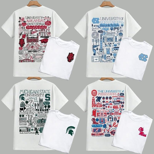 All Team Football Vintage Sketched T-Shirt, Throwback College Football Crewneck, Unisex Retro Football Fan Pullover...