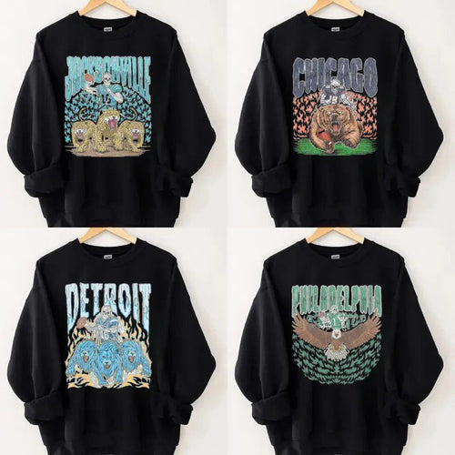 All Teams Football Vintage Style Sweatshirt, Classic Cotton Unisex Sweatshirt Fit Menswear Tops T-Shirts, Hoodie