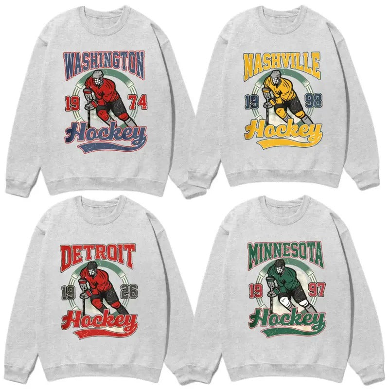 All Teams Hockey Retro Style Sweatshirt, Retro Hockey Sweatshirt, Fan Gifts Sweatshirt T-Shirts, Hoodie | ZylaModa.com