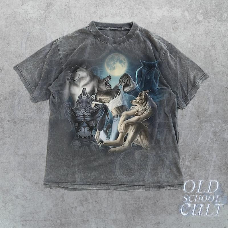 Alpha Wolf Vintage 90s T-Shirt, Retro Meme Tee, Grunge Clothing Aesthetic, Emo Silly Animal Graphic Shirt, Alpha Wolf...