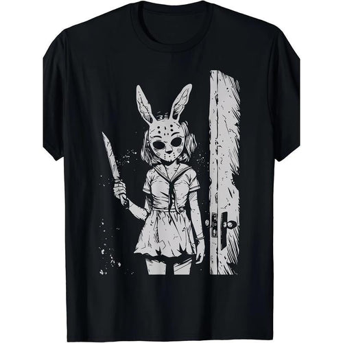 Alternative Gothic killer horror anime, 1 piece, 100% cotton T-shirt, Rabbit mask girl, niche design print, high quality...