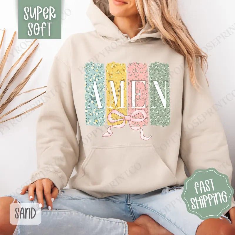 Amen 1 Hoodie, Easter Women's Crewneck, Cute Religious Women's Hooded Sweater T-Shirts, Sweatshirt | ZylaModa.com