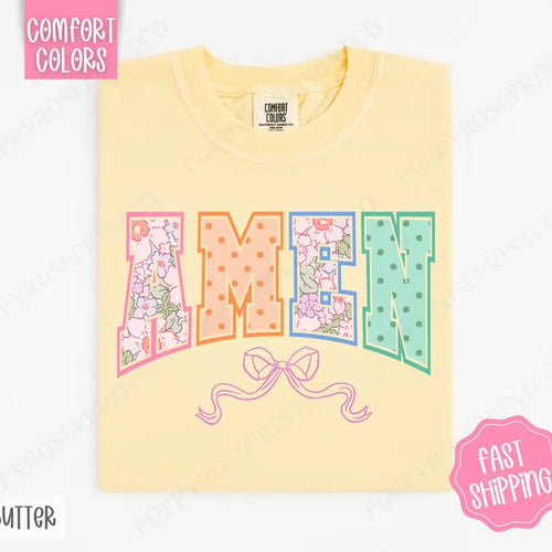 Amen Bow Shirt Comfort Colors, Easter Women's Tee, Cute Women's Tshirt Hoodie, Sweatshirt | ZylaModa.com
