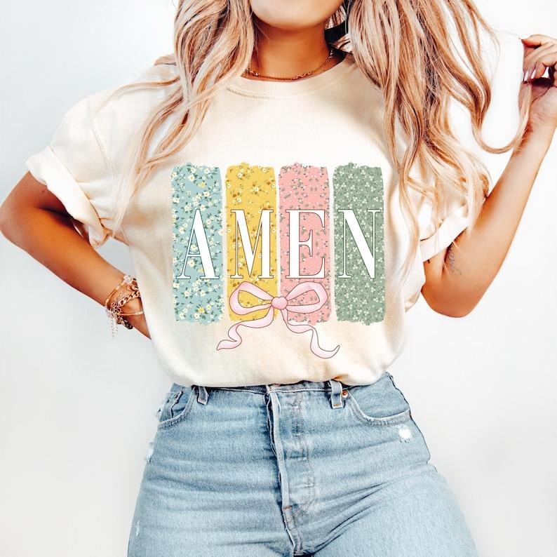 Amen Coquette Bow, Christian Easter, Bible Verse, Floral Spring, He is Risen Tshirt Hoodie, Sweatshirt | ZylaModa.com