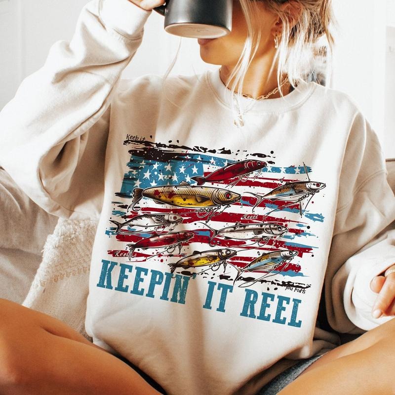 America Fish Flag Shirt ,Keepin' it reel Shirt, Hooker , Retro America, 4th Of July Shirt, 4th Of July Sublimation Design...