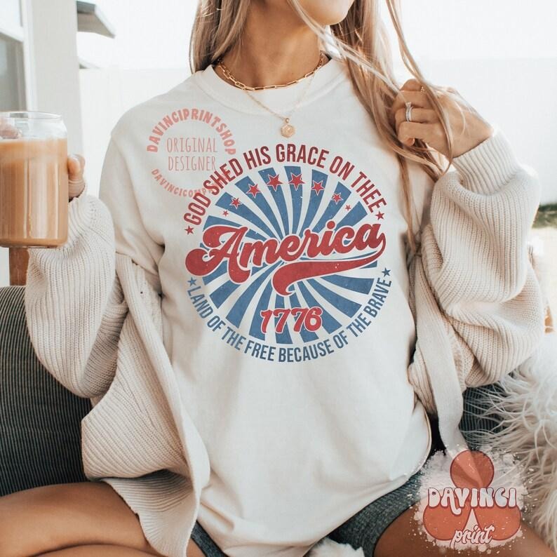 America Land Of The Free , God Shed His Grace On Thee , 4th of jul , 4th Of July T-Shirts, Hoodie, Sweatshirt | ZylaModa.com