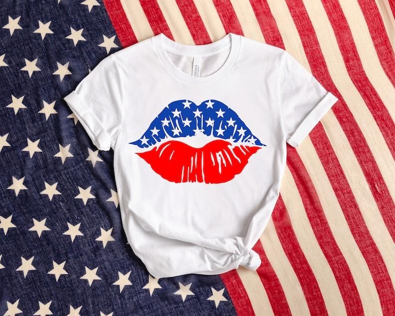 American Flag Lips Shirt, Patriotic Lips T-Shirt, American Flag Shirt, 4th Of July Shirt, Flag And Lips Tshirt, USA Shirt...