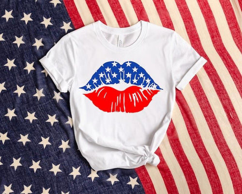 American Flag Lips Shirt, Patriotic Lips T-Shirt, American Flag Shirt, 4th Of July Shirt, Flag And Lips Tshirt, USA Shirt...