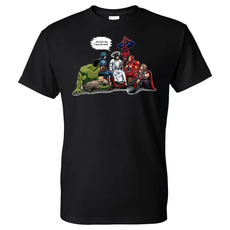And That's How I Saved The World Jesus Superheroes Men's T-Shirt A Hoodie, Sweatshirt | ZylaModa.com