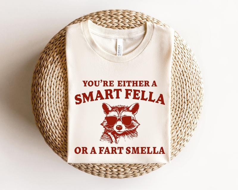 Are You A Smart Fella Or Fart Smella Retro Cartoon T Shirt Weird T Shirt Meme T Shirt Trash Panda T Shirt Unisex TK43GN...