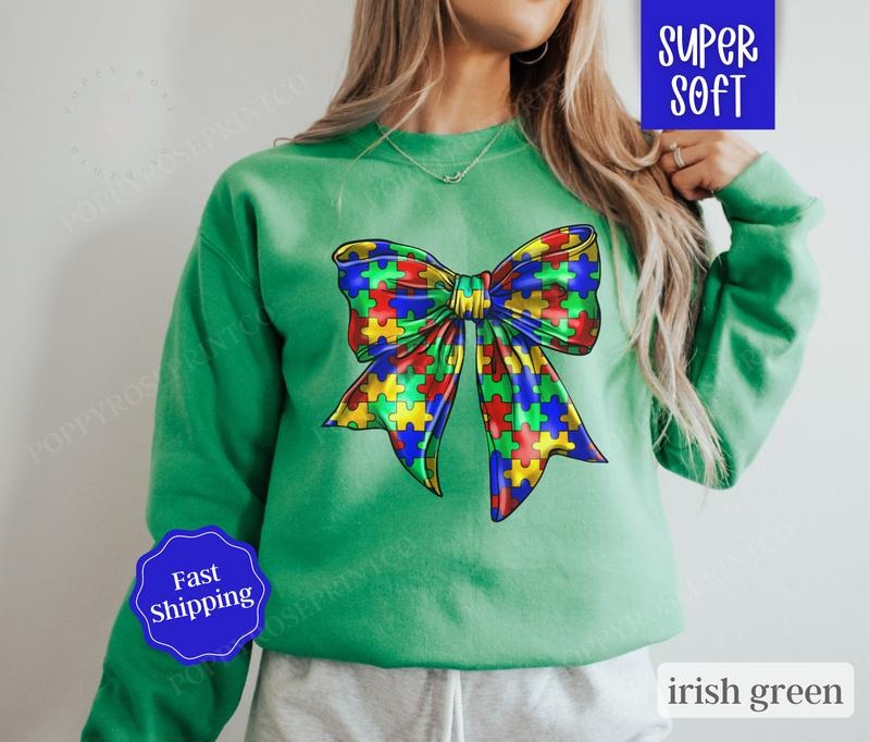 Autism Awareness Sweatshirt, Autism Mom Crewneck, Autistic Bow Sweatshirt T-Shirts, Hoodie | ZylaModa.com