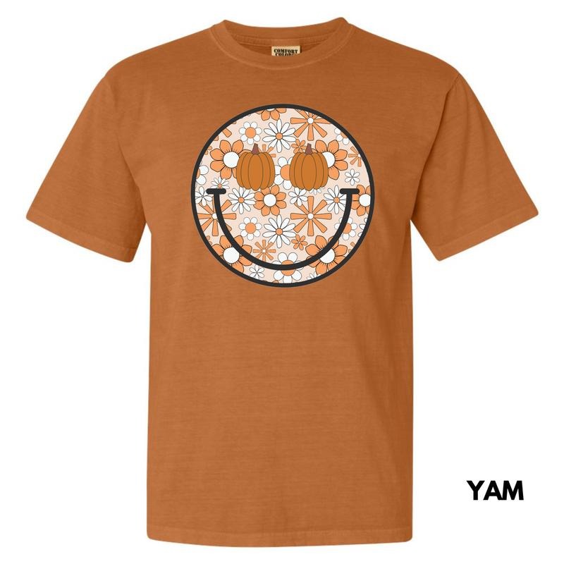 Autumn Floral Happy Face Comfort Colors T-Shirt 'NLB' Hoodie, Sweatshirt | ZylaModa.com