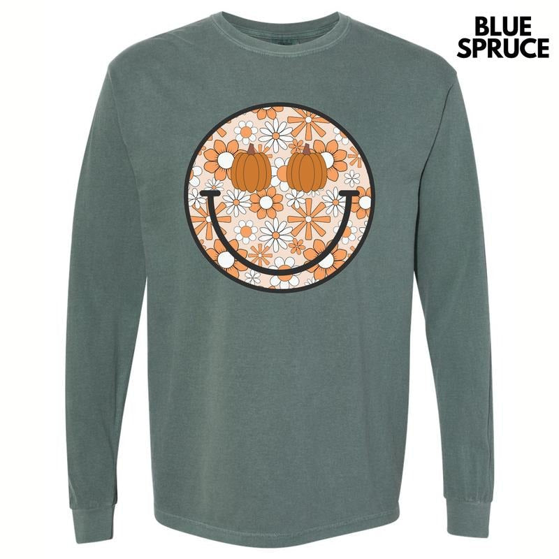Autumn Floral Happy Face Long Sleeve Comfort Colors T-Shirt 'NLB' Hoodie, Sweatshirt | ZylaModa.com