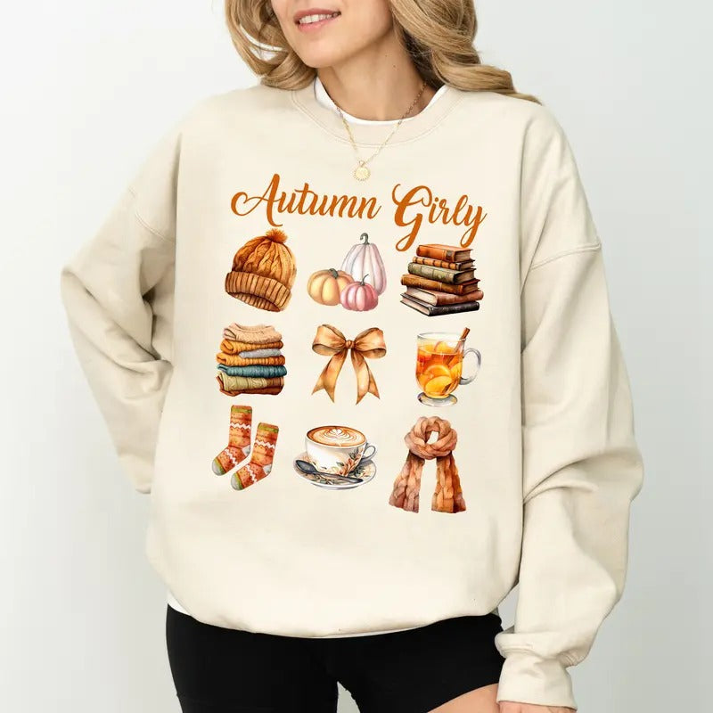 Autumn Girly Sweatshirt, Vintage Fall Vibes Sweater, Autumn Apparel for Girls, Retro Fall Crewneck for Women, Aesthetic...