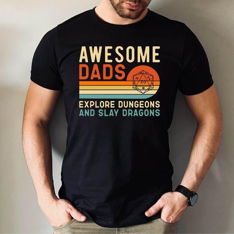 Awesome Dads Explore Dungeons Shirt, Dungeons And Dragons Dad Shirt, Gift For Dad Dnd Shirt, FatherS Day Gift Tshirt...
