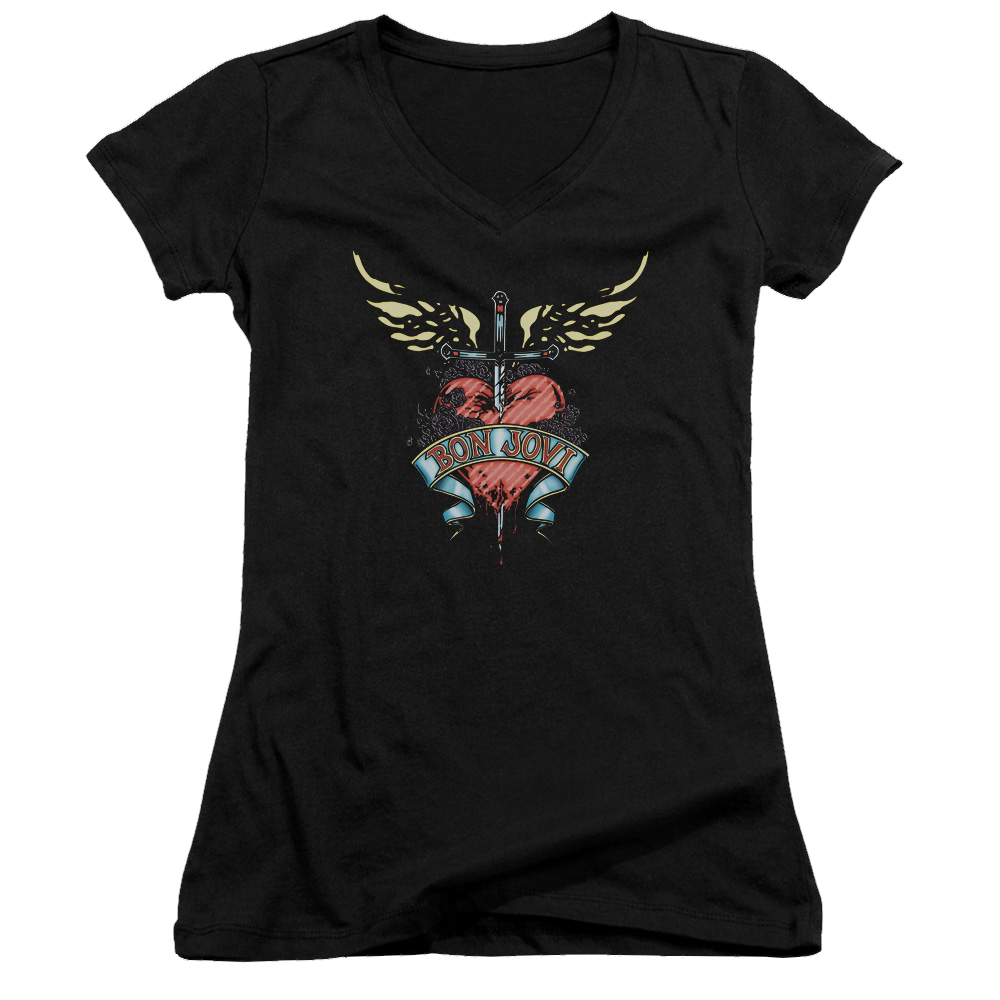 Bon Jovi Daggered - Juniors V-Neck T-Shirt Hoodie, Sweatshirt | ZylaModa.com