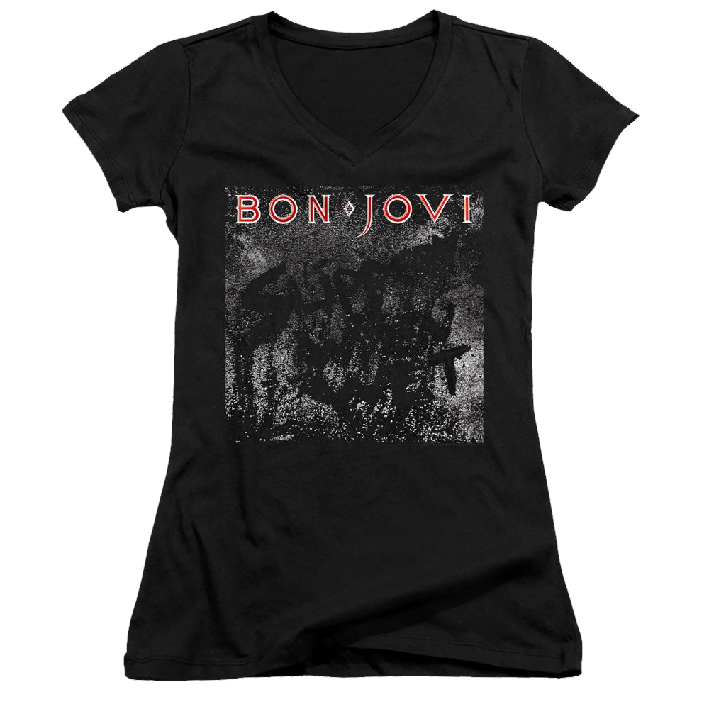 Bon Jovi Slippery Cover - Juniors V-Neck T-Shirt Hoodie, Sweatshirt | ZylaModa.com