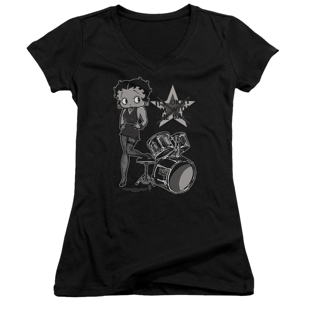 Betty Boop With The Band - Juniors V-Neck T-Shirt Hoodie, Sweatshirt | ZylaModa.com
