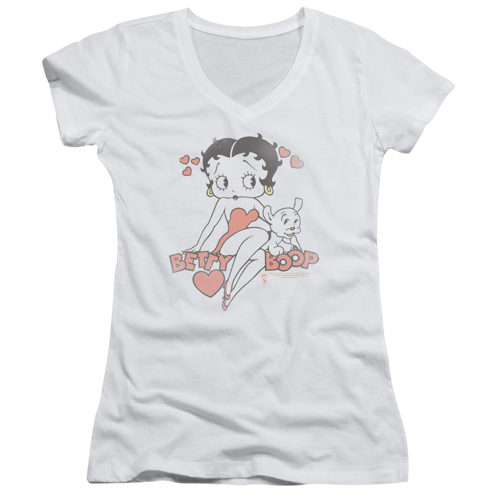 Betty Boop Classic With Pup - Juniors V-Neck T-Shirt Hoodie, Sweatshirt | ZylaModa.com