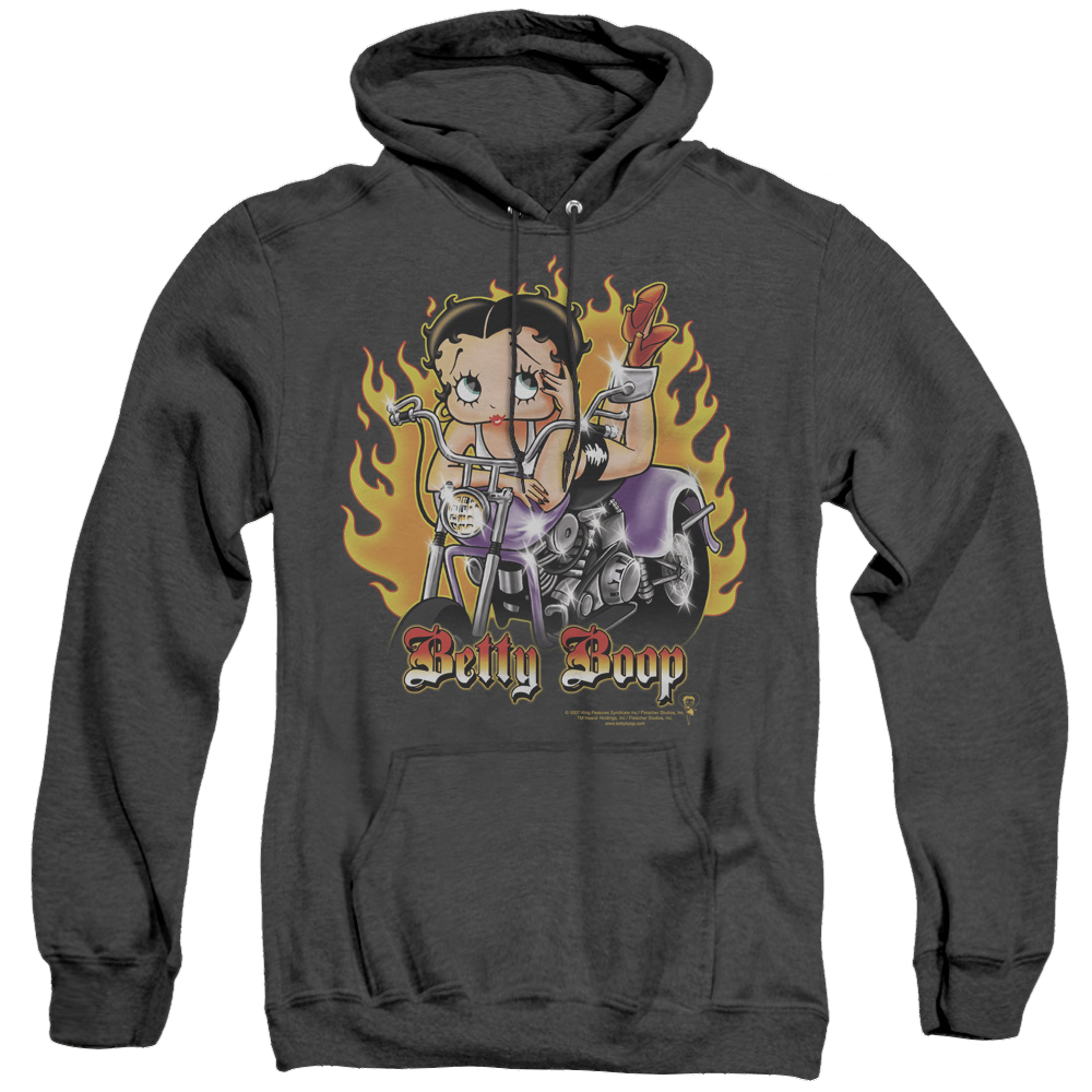 Betty Boop Biker Flames Boop - Heather Pullover Hoodie T-Shirts, Sweatshirt | ZylaModa.com