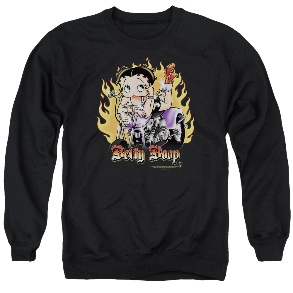 Betty Boop Biker Flames Boop - Men's Crewneck Sweatshirt T-Shirts, Hoodie | ZylaModa.com