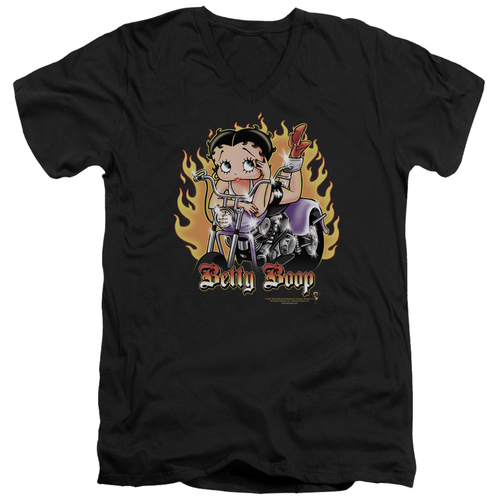 Betty Boop Biker Flames Boop - Men's V-Neck T-Shirt Hoodie, Sweatshirt | ZylaModa.com
