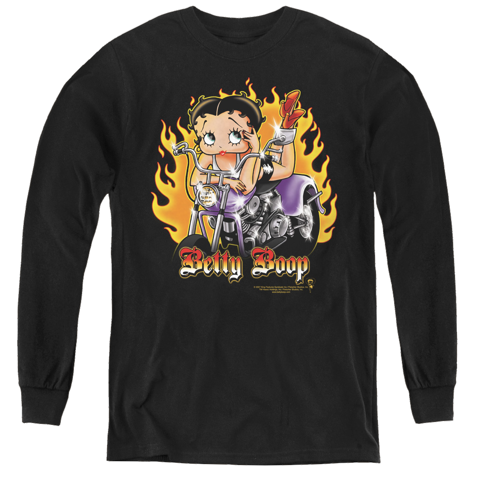 Betty Boop Biker Flames Boop - Youth Long Sleeve T-Shirt Hoodie, Sweatshirt | ZylaModa.com