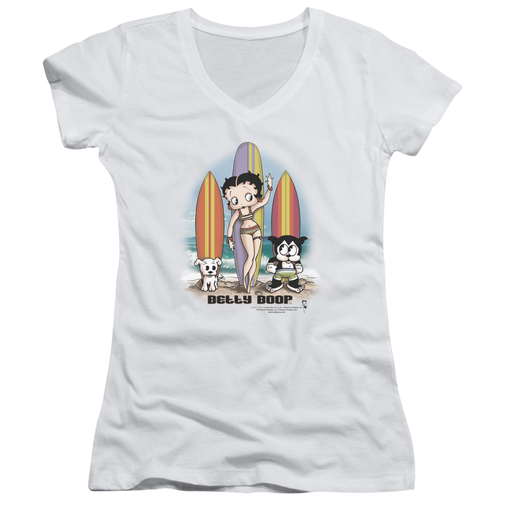 Betty Boop Surfers - Juniors V-Neck T-Shirt Hoodie, Sweatshirt | ZylaModa.com