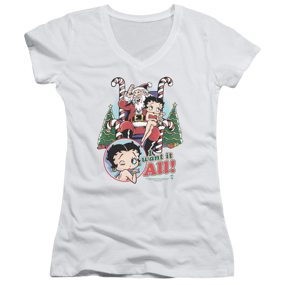 Betty Boop I Want It All - Juniors V-Neck T-Shirt Hoodie, Sweatshirt | ZylaModa.com