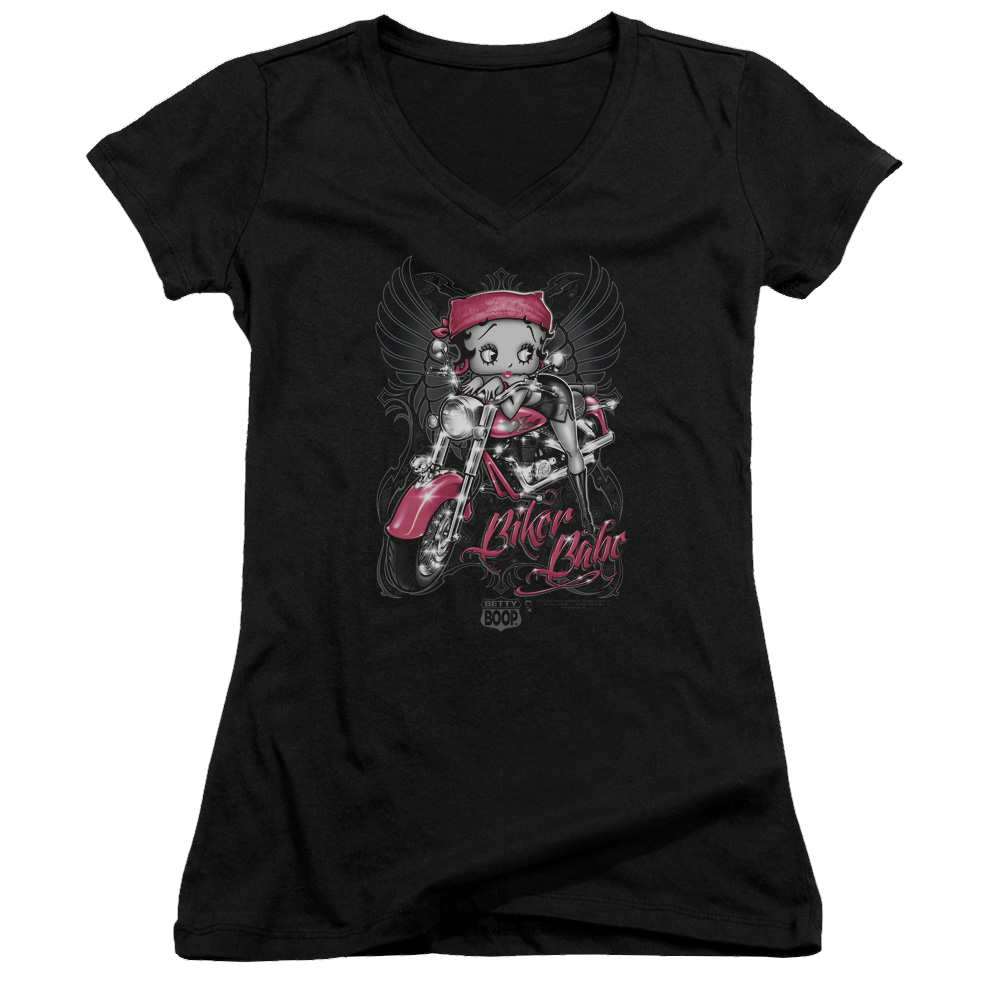 Betty Boop Biker Babe - Juniors V-Neck T-Shirt Hoodie, Sweatshirt | ZylaModa.com