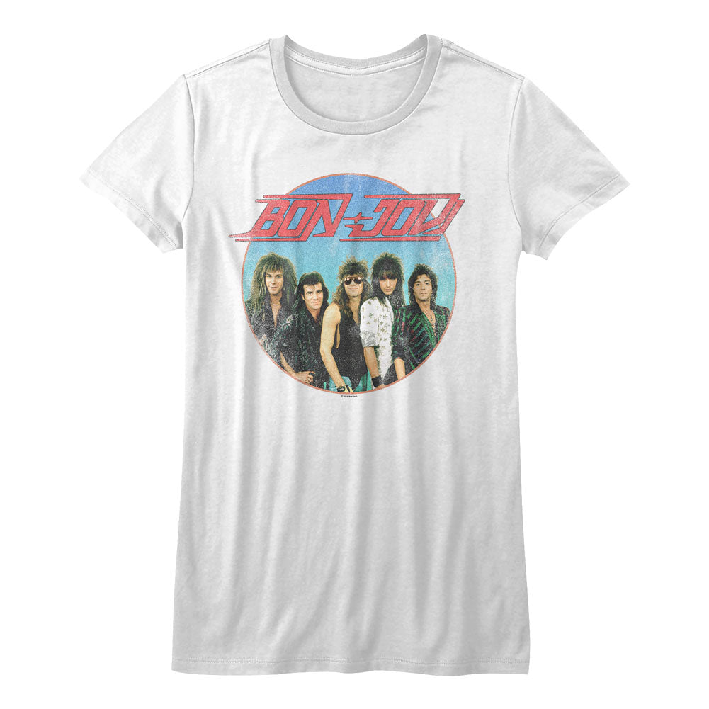 Bon Jovi Girls Juniors S/S T-Shirt - Vintage Band Shot - Solid White Hoodie, Sweatshirt | ZylaModa.com