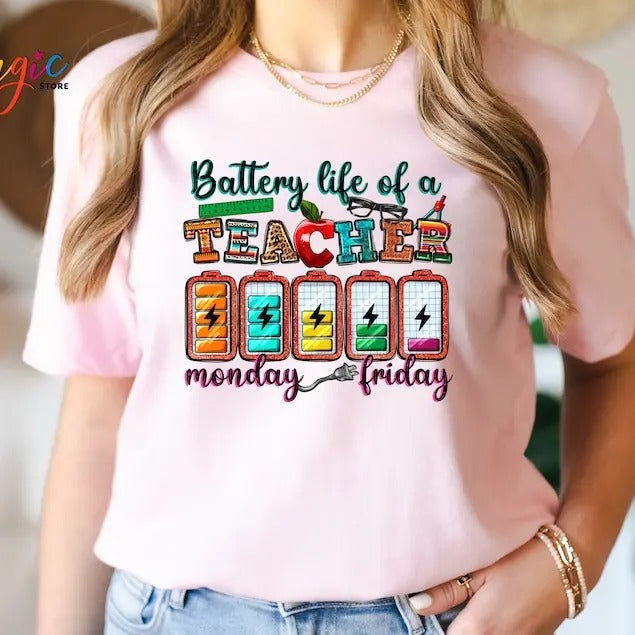 Back To School Battery Life of a Teacher Shirt, Teacher Life Shirt, Back to School T-shirt,Funny Teacher Gift, Teacher...