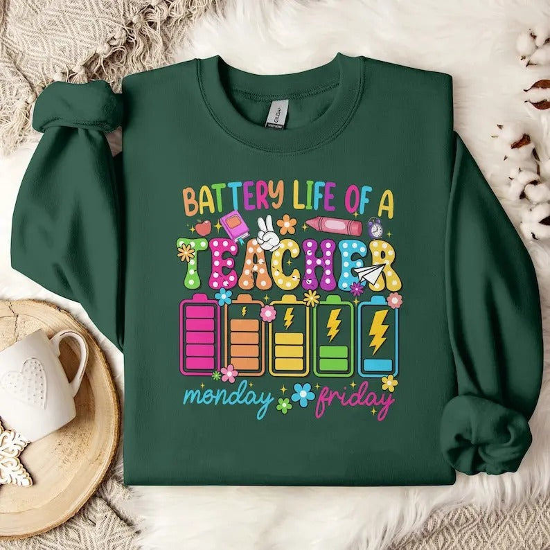 Back To School Tee Retro Back to School Tshirt, Kindergarten, First Day Of School, Battery life of a Teacher Shirt,Funny...