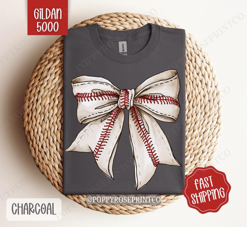 Baseball Bow Shirt Gildan, Baseball Season Women's Tee, Cute Women's Tshirt Plus Sizes Hoodie, Sweatshirt | ZylaModa.com
