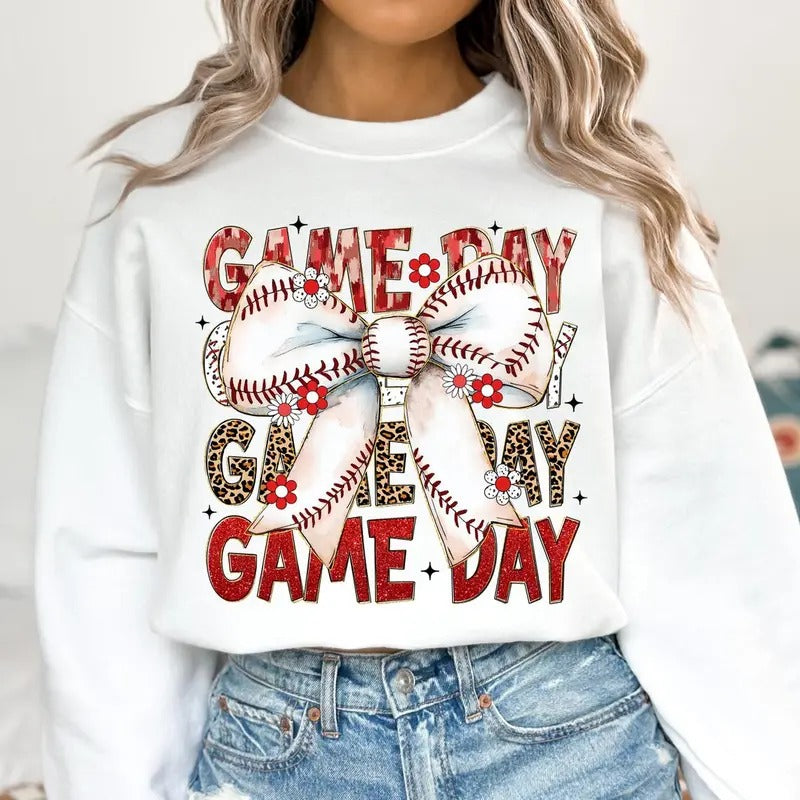 Baseball Coquette Game Day Baseball Retro Baseball Bow Tis the Season Sweatshirt T-Shirts, Hoodie | ZylaModa.com
