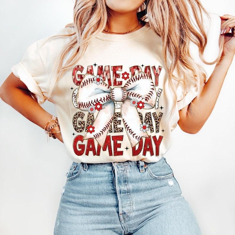 Baseball Coquette Tshirt-sweatshirt-hoodie, Game Day Baseball tshirt, Retro Baseball Bow hoodie, Baseball Mom sweatshirt,...