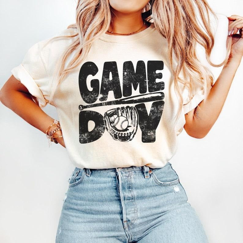 Baseball Gameday Tshirt, Game Day Tshirt, Baseball Game Shirt, Distressed Retro Gameday Tee, Baseball Mom Tee Womenswear...