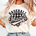 Baseball Mama, Checkered Design, Distressed Baseball, Coquette Bow T-shirt Hoodie, Sweatshirt | ZylaModa.com