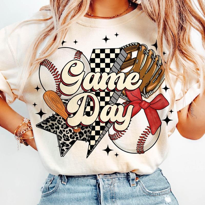 Baseball T-Shirt, Game Day Baseball T-Shirt, Retro Checkered Baseball Mama T-Shirt, Baseball Mom Shirt, Leopard Baseball...