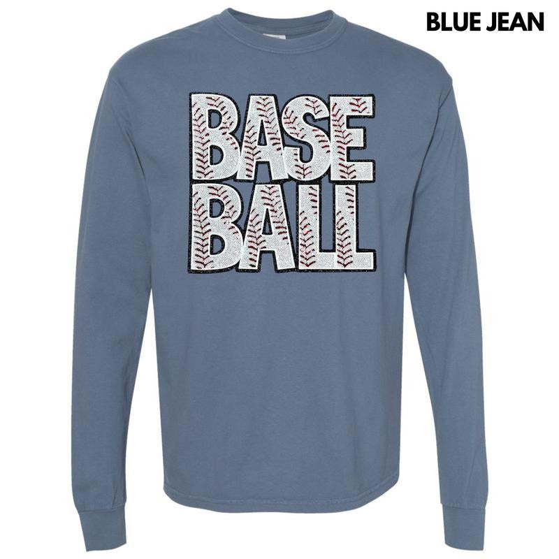 Baseball Words Sequin Patch Long Sleeve Comfort Colors T-Shirt Hoodie, Sweatshirt | ZylaModa.com