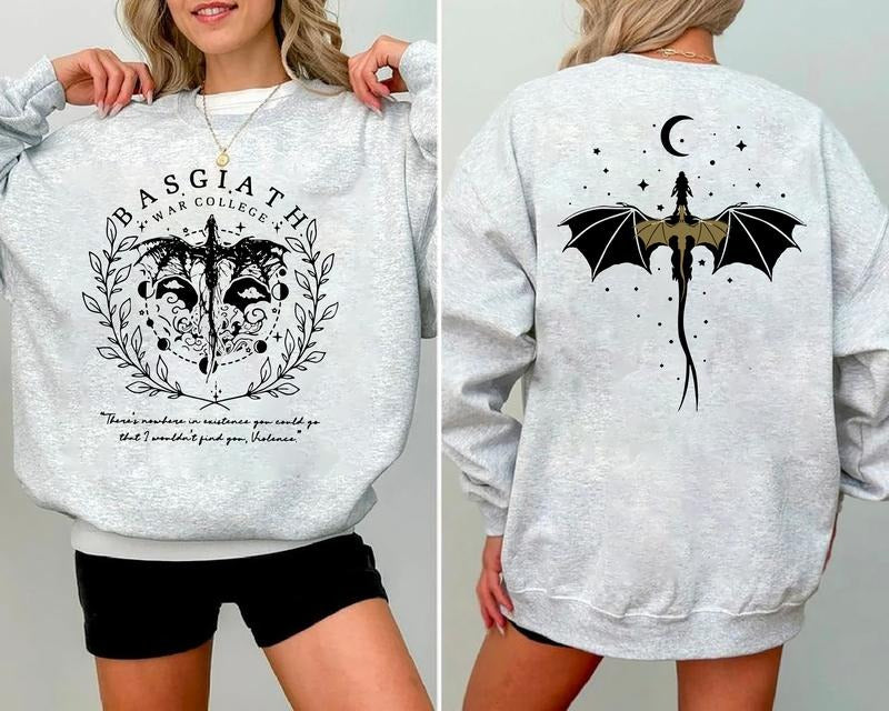 Basgiath War College Double Sided Sweatshirt, Fourth Wing Shirt, Dragon Riders Sweatshirt, Fly or Die Shirt, Violet...