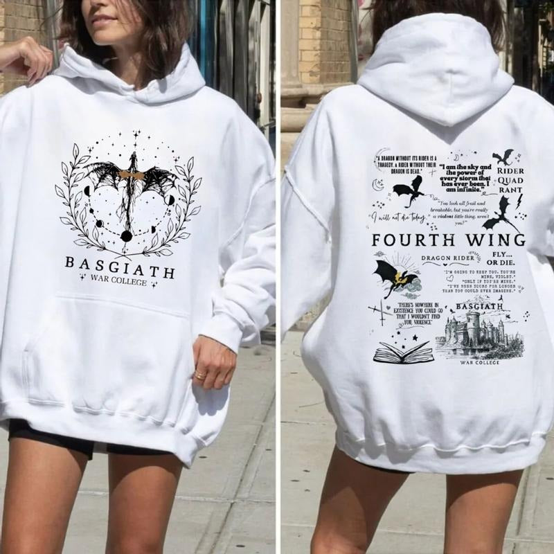 Basgiath War College Shirt, Dragon Rider Hoodie,2 Sides Fourth Wing Sweatshirt, Unisex Sweater Pullover Tee | ZylaModa.com