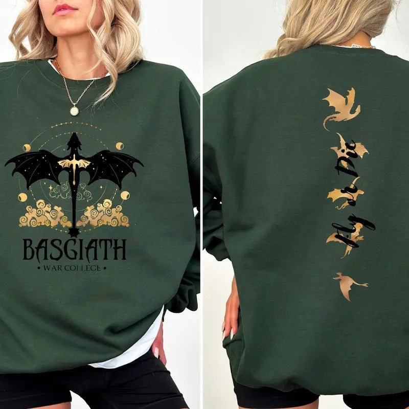 Basgiath War College Sweatshirt ,Dragon Rider, Fourth Wing Hoodie, Violet Sorrengail,Xaden Riorson, Fly or Die,Riders...