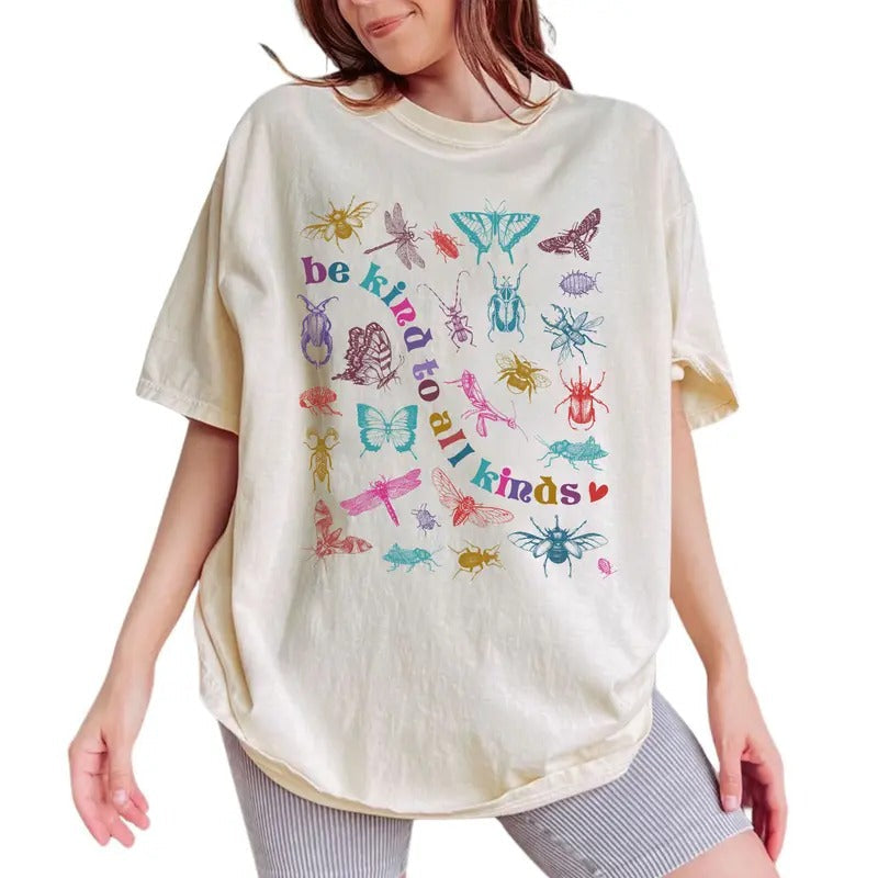 Be Kind To All Kinds Shirt, Vintage 90s Butterfly Graphic Tee Women, Nostalgia Love Spread Printed T-shirt, Cute Insect...