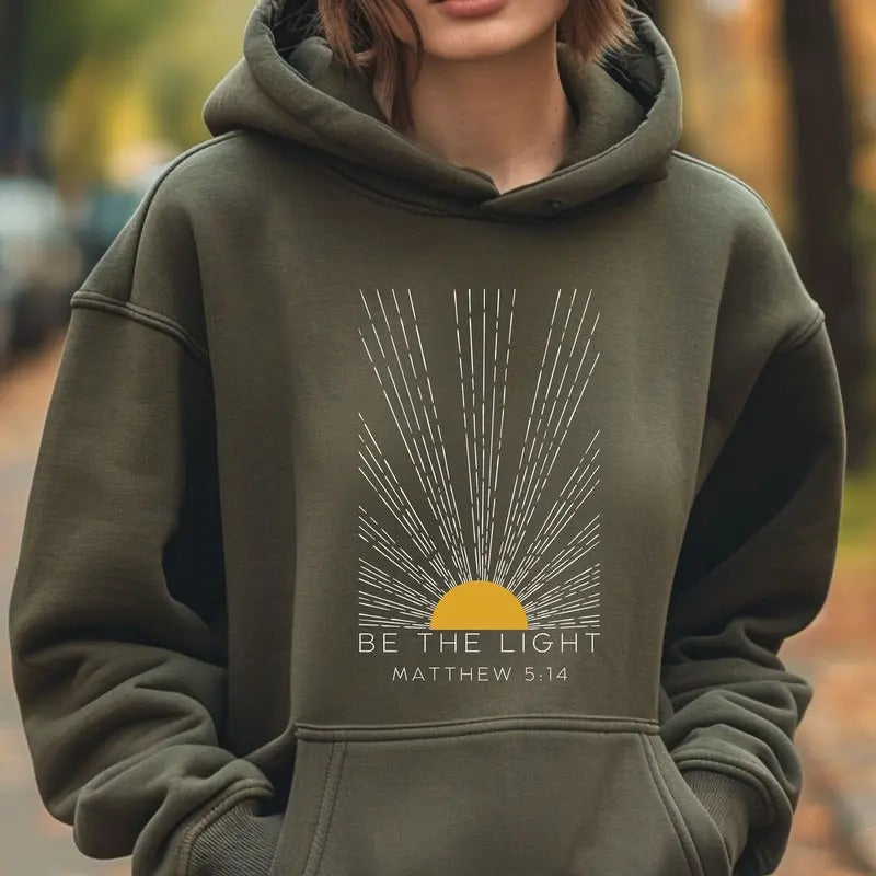 Be The Light Matthew 5 14 Hoodie, Inspirational Gift, Christian Sunrise Hoodie, Christian Hoodie, Bible Verses Hoodie...