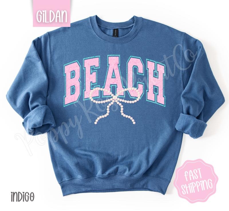 Beach Bow Sweatshirt, Cute Summer Sweater, Girly Beach Crewneck T-Shirts, Hoodie | ZylaModa.com